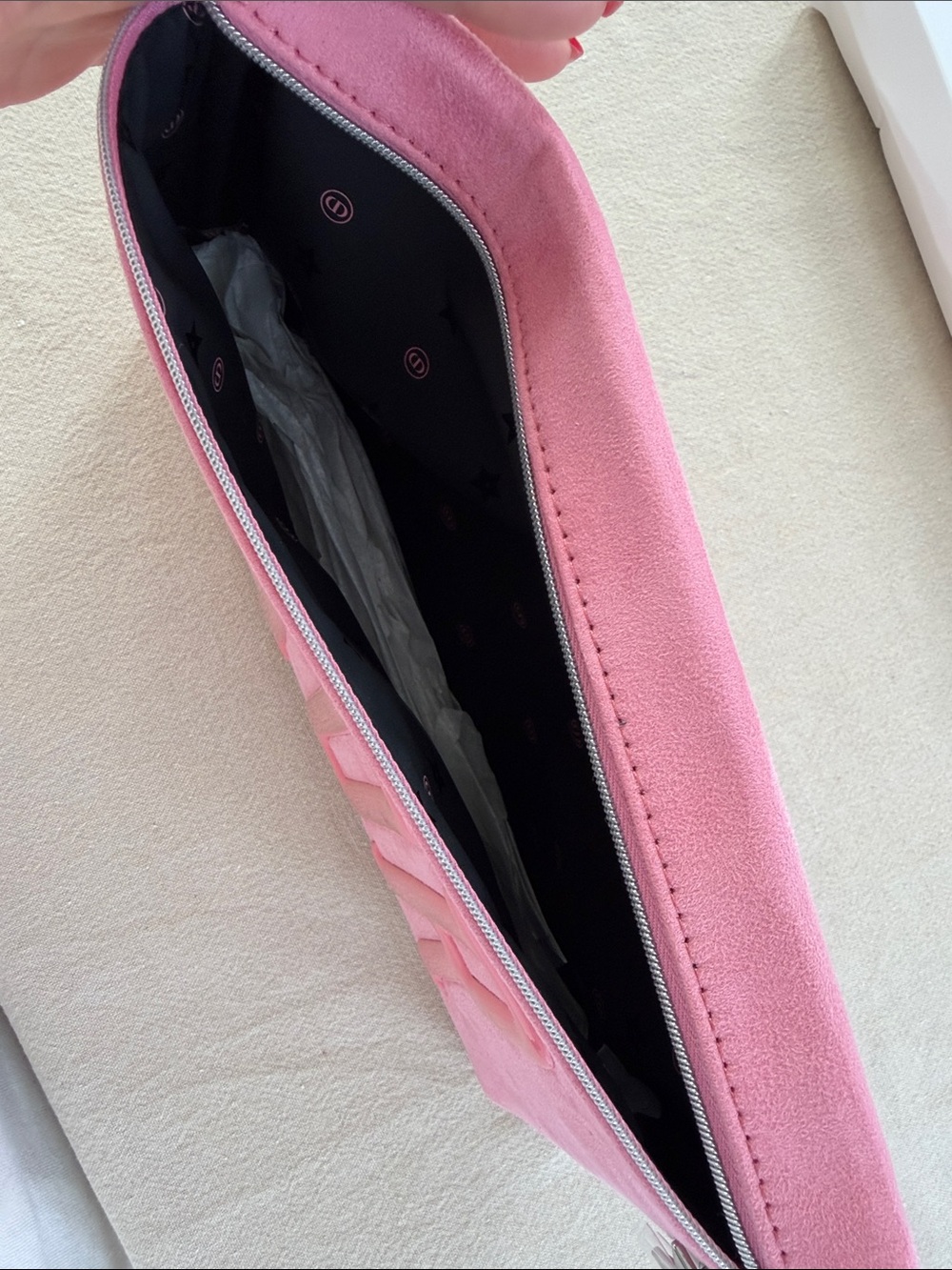 Dior Pink Suede Embossed Logo Large Pouch - Picture 4 of 7
